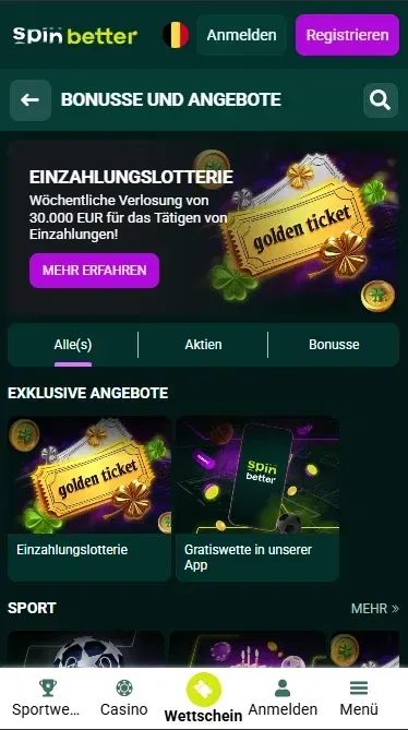 Spinbetter-Einzahlungsbonus Belgien