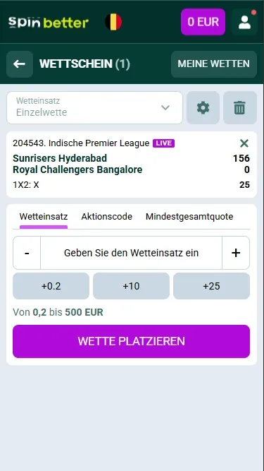 Spinbetter Belgien: Wettschein für Cricket