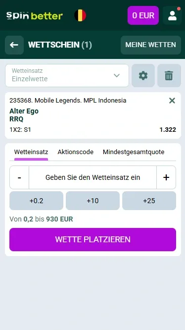 Spinbetter Belgien: eSport-Wettschein
