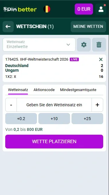 Eishockey-Wettschein Spinbetter Belgien