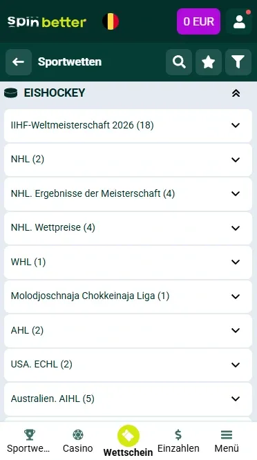 Spinbetter Eishockey-Events Belgien