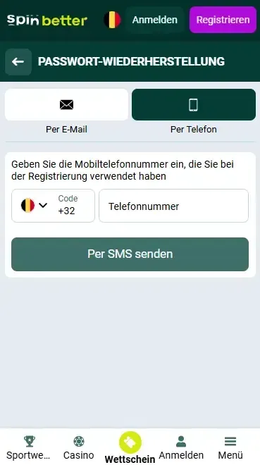 Passwortwiederherstellung per Telefonnummer