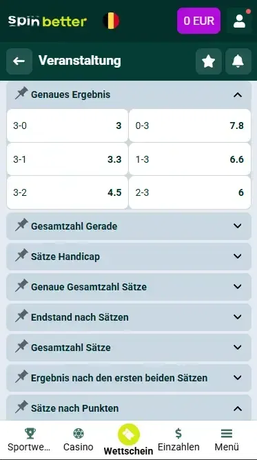 Spinbetter Belgien Exaktes Ergebnis (Volleyball)
