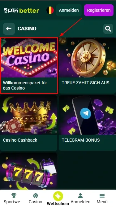 Casino-Willkommenspaket von Spinbetter BE