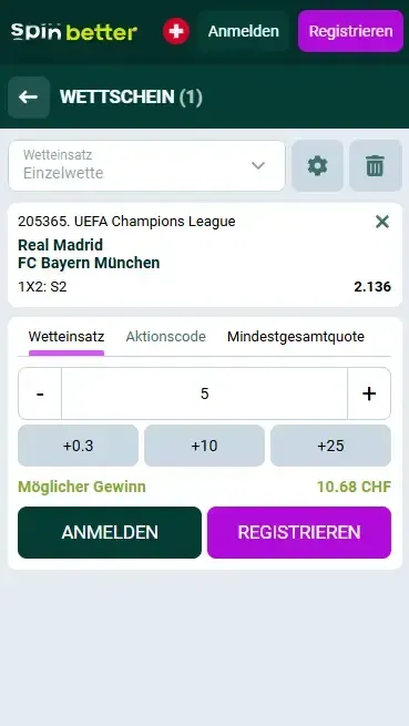 Wetten starten bei Spinbetter Schweiz