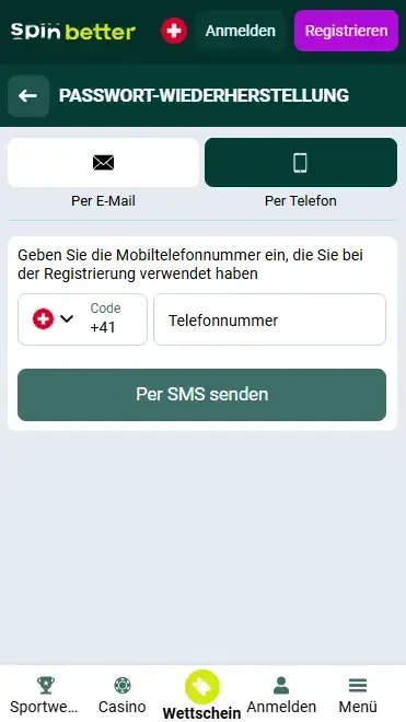 Passwort-Wiederherstellung per Telefonnummer