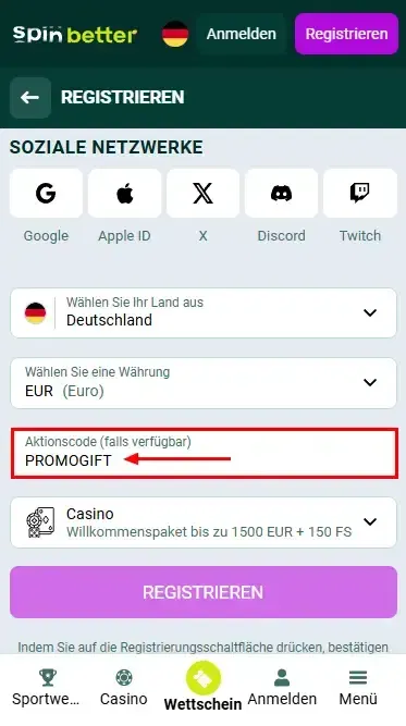 Spinbetter Deutschland Gutscheincode