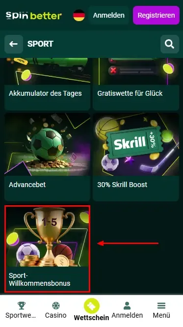 Spinbetter DE: Willkommensbonus für Sportwetten
