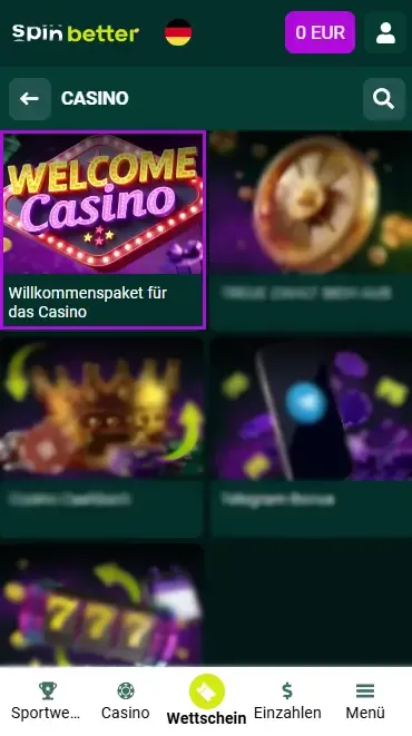 Spinbetter Deutschland Casino-Willkommenspaket