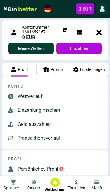 Spinbetter DE Konto