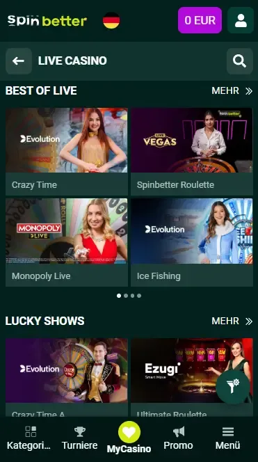 Spinbetter Deutschland: Live-Casino