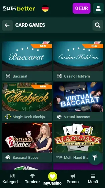 Spinbetter Deutschland: Kartenspiele