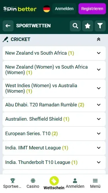 Spinbetter Deutschland Cricket-Spiele und -Events