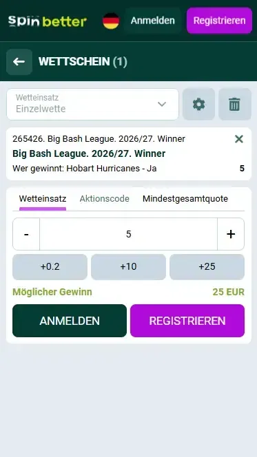 Spinbetter Deutschland: Cricket-Wettschein