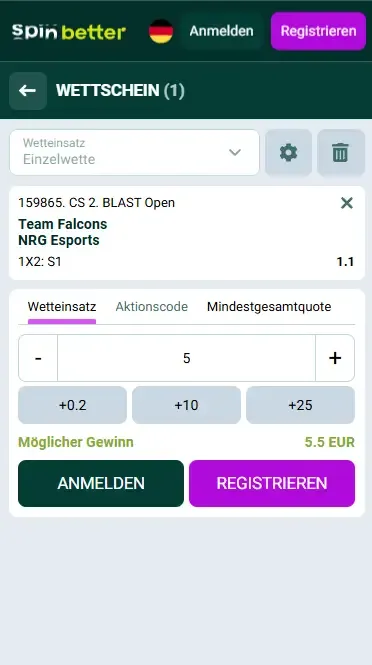 Spinbetter Deutschland: Esport-Wettschein