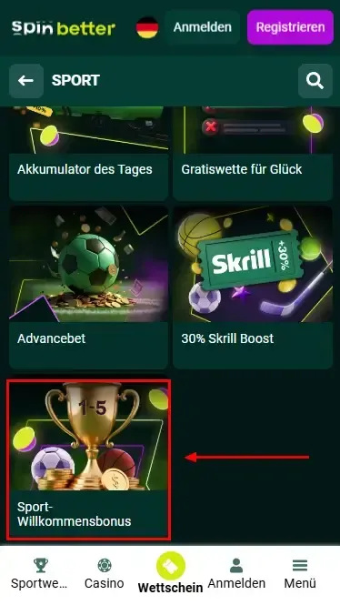 Spinbetter Deutschland: Sport-Willkommensbonus