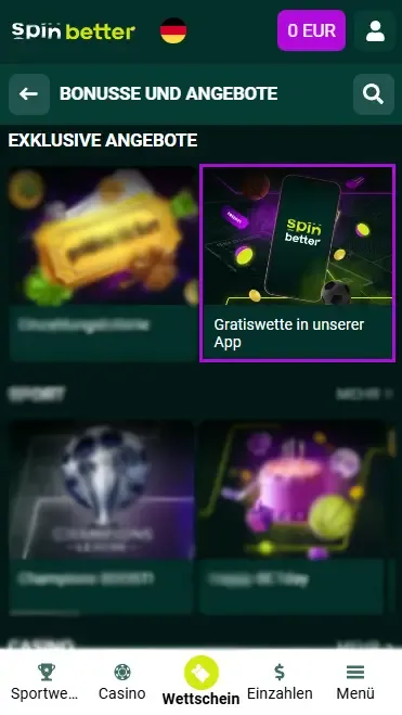 Spinbetter Deutschland Gratiswetten-Bonus