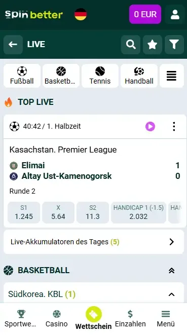 Spinbetter Live-Wetten