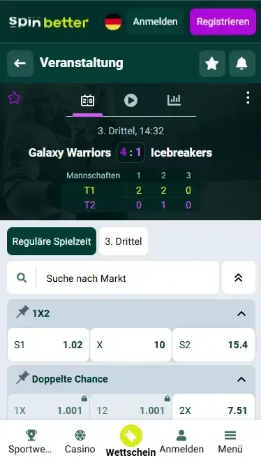 Spinbetter Deutschland Live-Wettfunktionen