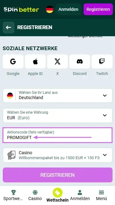 Spinbetter Deutschland Gutscheincode