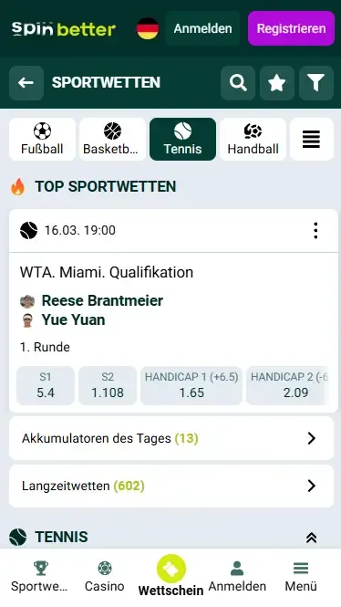 Spinbetter Deutschland Tennis-Events