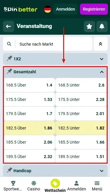 Spinbetter Deutschland Volleyball Gesamtpunkte und Handicap