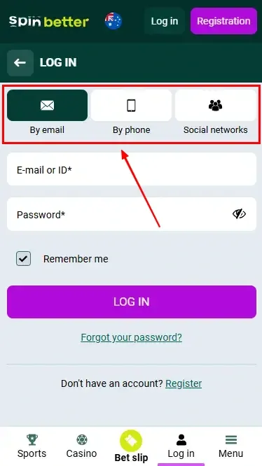 Spinbetter AU: Ways to Log In