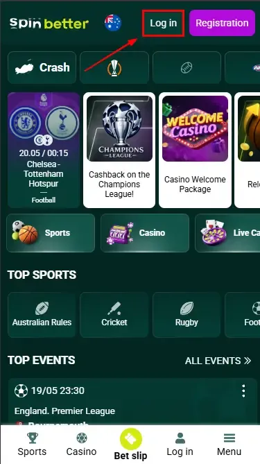 Spinbetter Australia Login Button