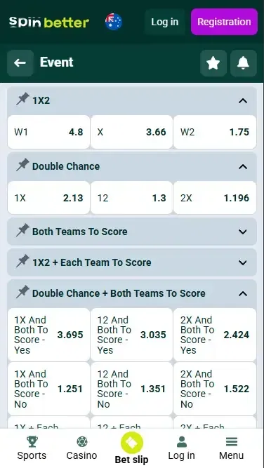 Spinbetter Betting Markets