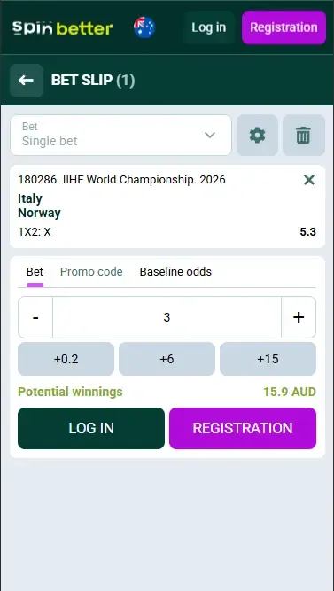 Spinbetter Australia Hockey Bet Slip