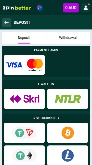 Spinbetter Australia Deposit Methods