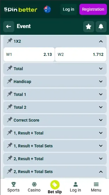 Spinbetter Australia Betting Markets