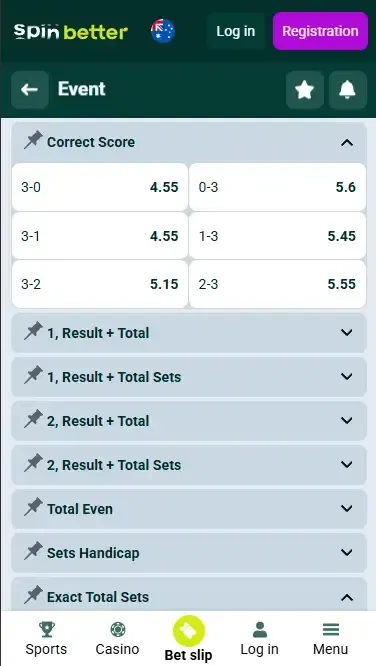 Spinbetter Australia Correct Score (Volleyball)