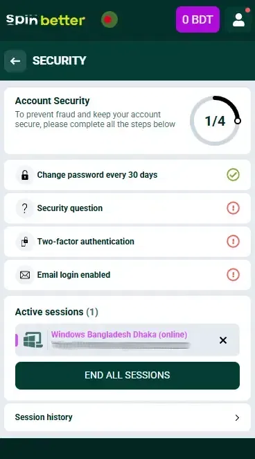 Spinbetter Bangladesh Account Protection