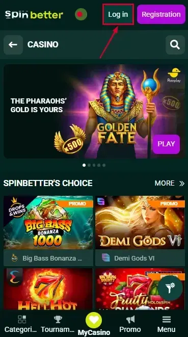 Spinbetter Bangladesh Login Button