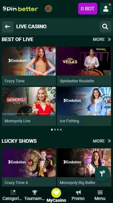 Spinbetter Bangladesh: Live Casino