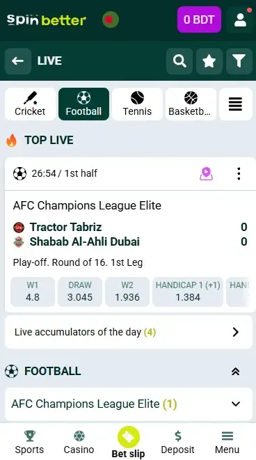 Spinbetter Live Betting