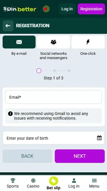 Spinbetter Bangladesh Registration via Email