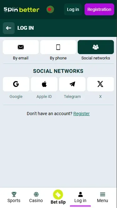 Spinbetter Bangladesh Login via Social Nets