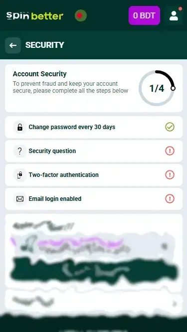 Spinbetter Bangladesh: Account Protection