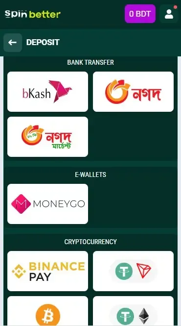 Spinbetter Bangladesh deposit methods
