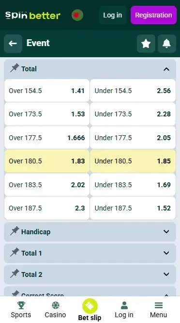 Spinbetter Bangladesh Volleyball Totals and Handicap