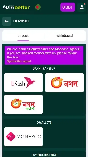 Spinbetter Bangladesh Deposit Options