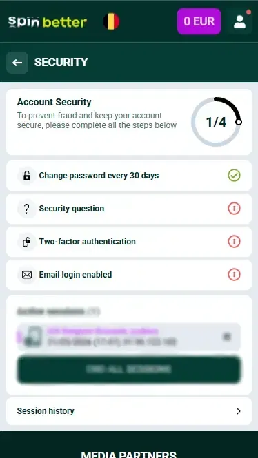 Spinbetter Belgium account protection