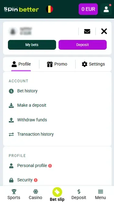Spinbetter BE account