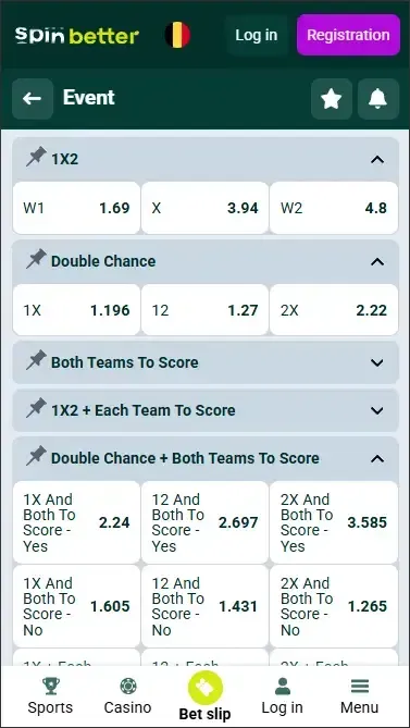 Spinbetter betting markets