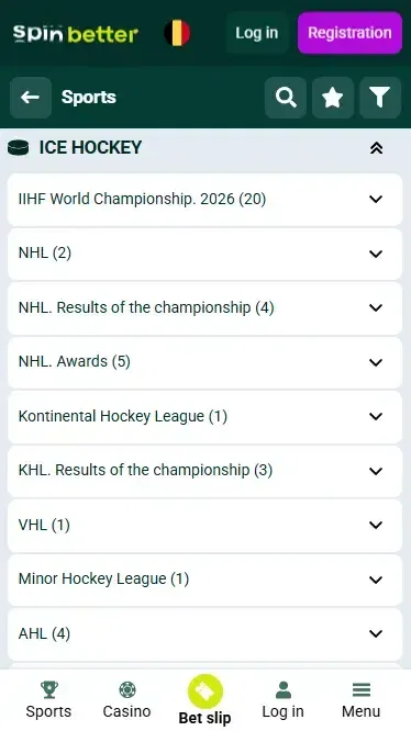 Spinbetter hockey events Belgium