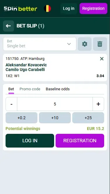 Spinbetter Belgium - Betting slip