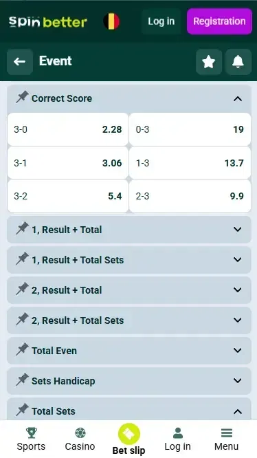 Spinbetter Belgium Correct score (volleyball)