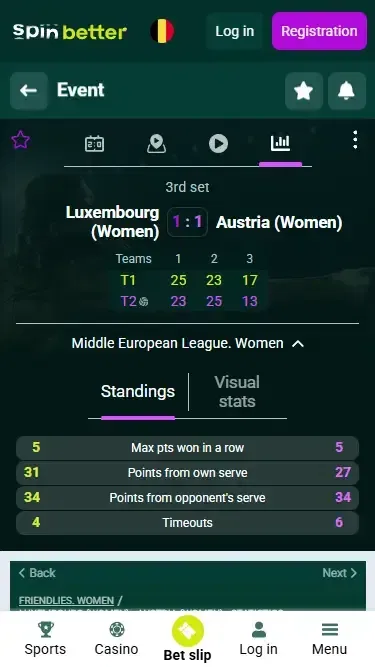 Live volleyball betting on Spinbetter Belgium